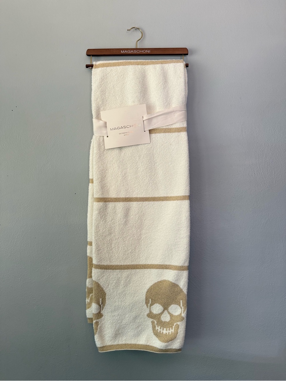 Magaschoni White & Gold Skull Stripe Decorative Throw